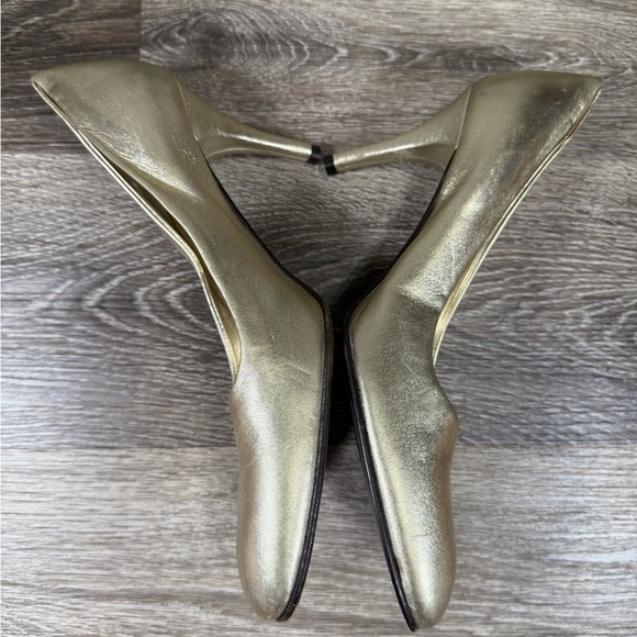 Gastone Lucioli Shoes Women 6.5 Gold Italian Designer Leather Pumps 3" Heel - Picture 2 of 8